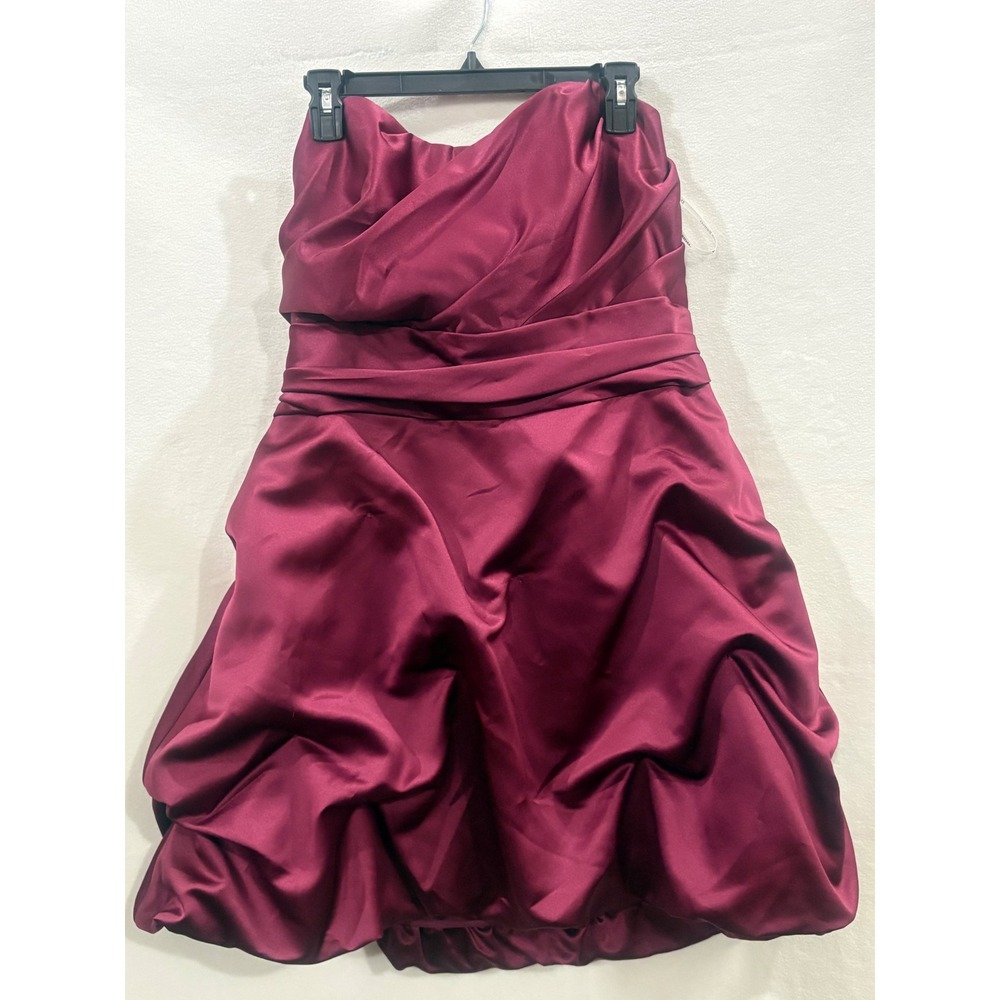 Davids Bridal Strapless Satin Bubble Hem Cocktail Dress Sangria Purple 14 84091X